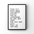 Load image into Gallery viewer, Tank Fly Boss Walk Lyrics Print: 90s Music Poster