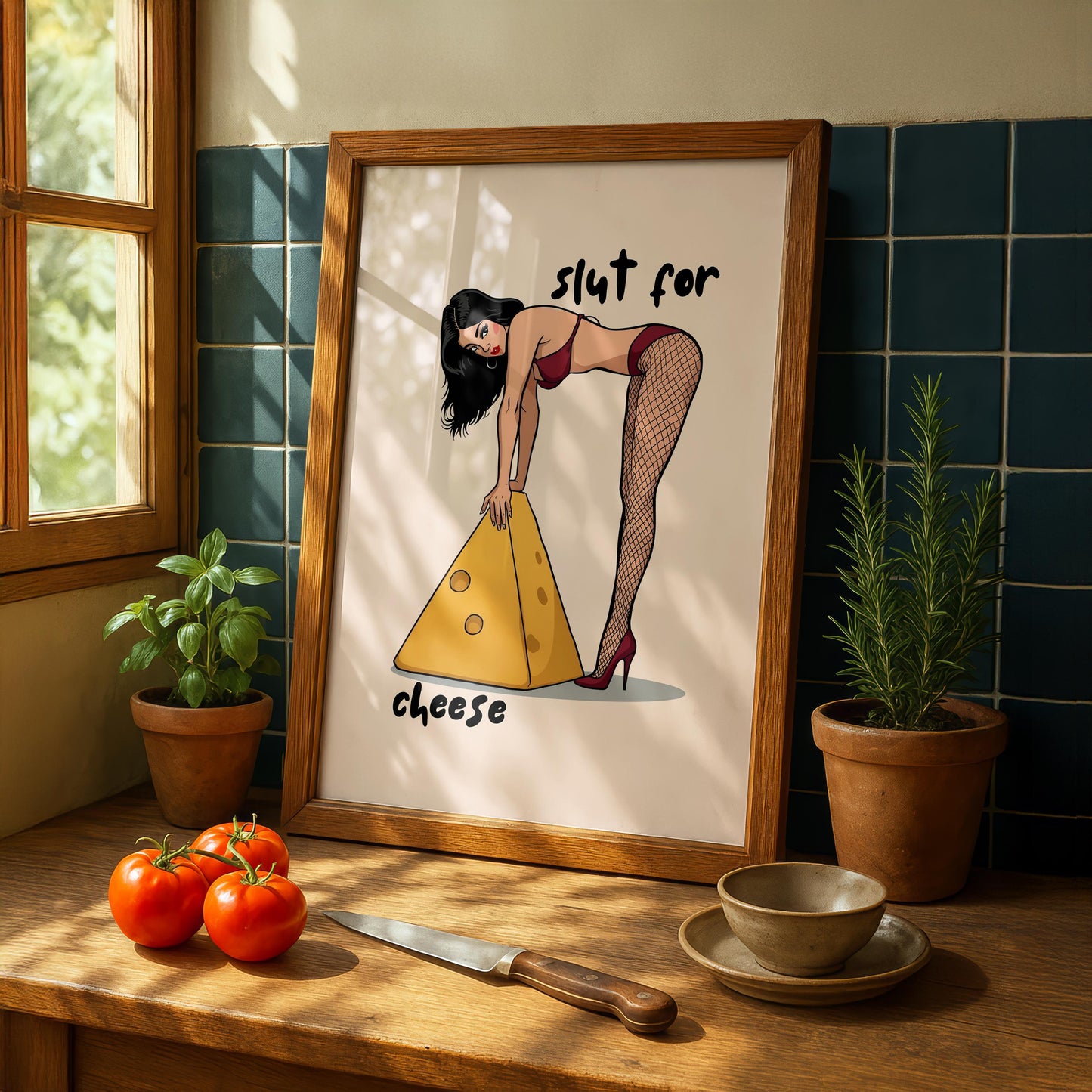 Funny Kitchen Wall Art Print - Slut for cheese - Cooking Decor - Cheese lover Quotes