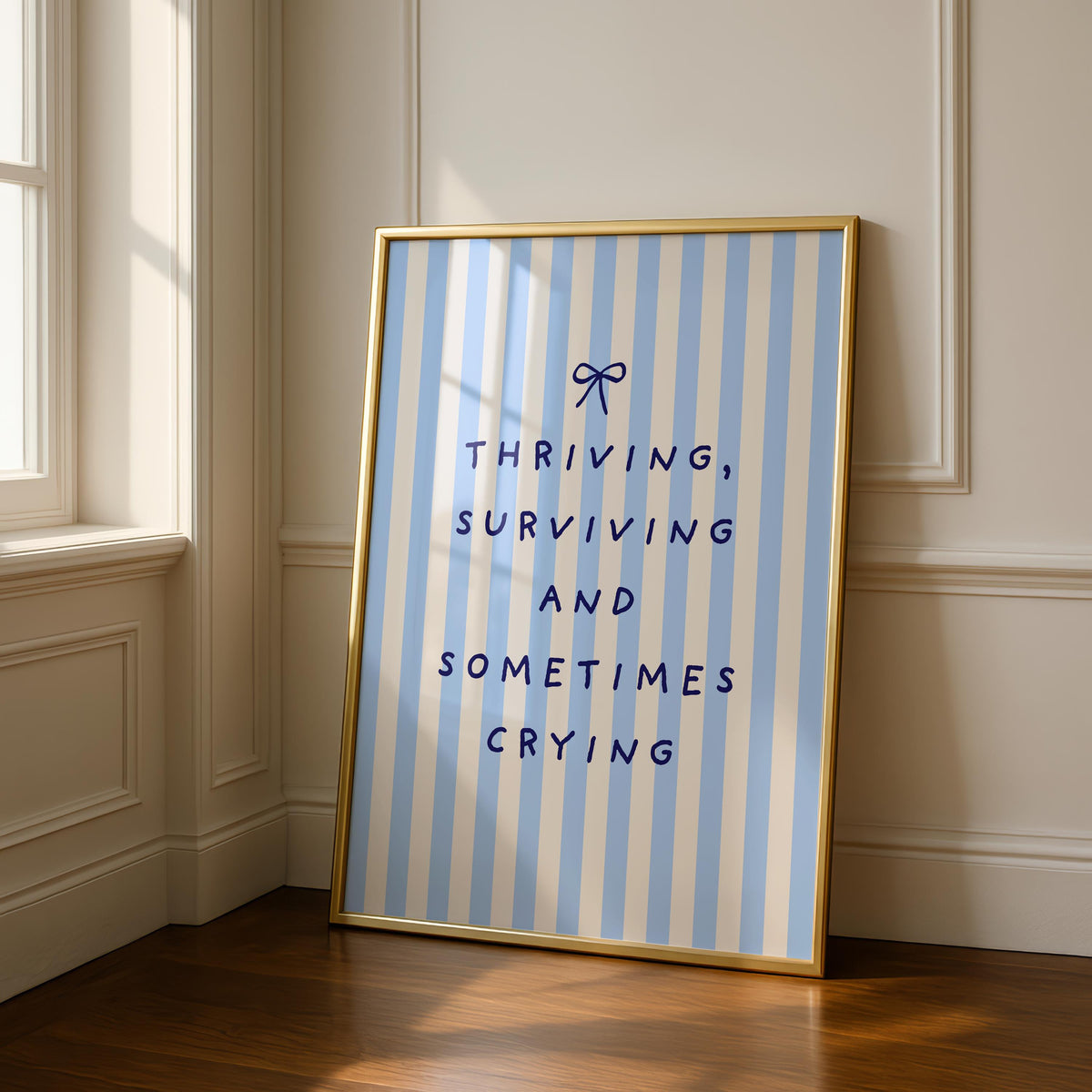 Thriving Surviving - Funny Prints - Typography Art - Blue stripes - Fun Wall Art
