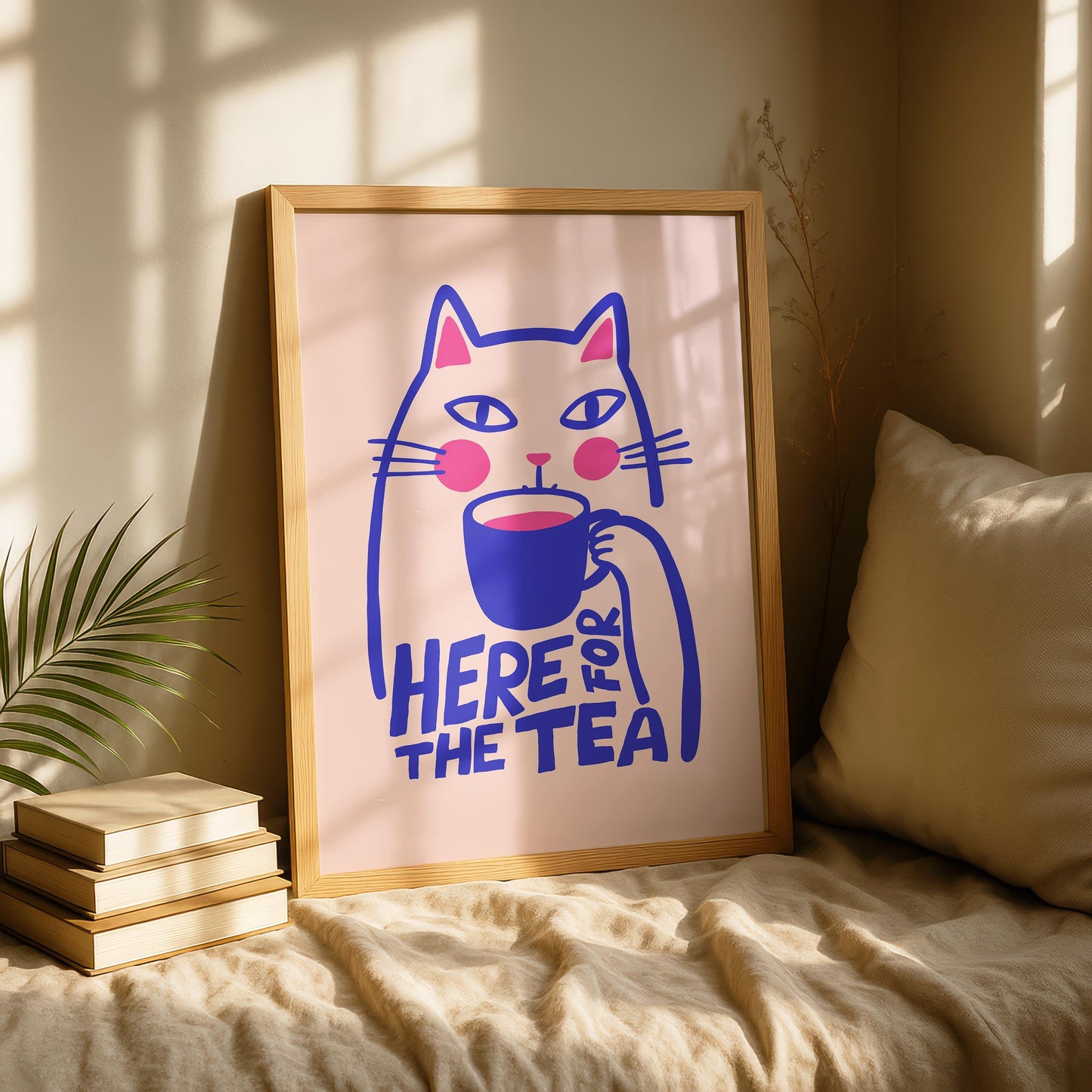 Cat Wall Art | Kitchen Prints | Cat lover gift | Pink Poster | Spill the tea |