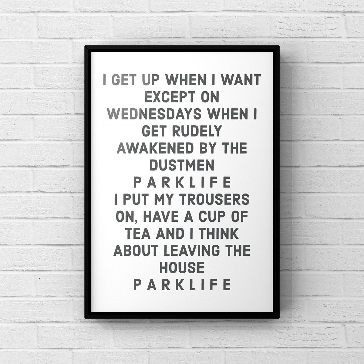 Parklife Lyrics Print: Music Poster, Home Office Decor