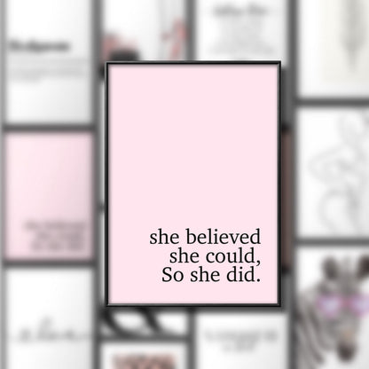 She Believed She Could Print: Pink Home Decor, Girls Room Art