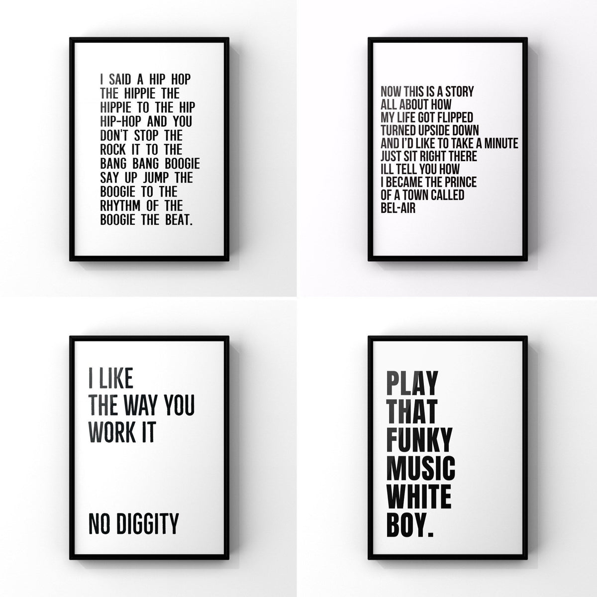 Music Lyrics Print Set | Gallery Wall Art Pack of 4 | Modern Home Decor | Hip Hop Print