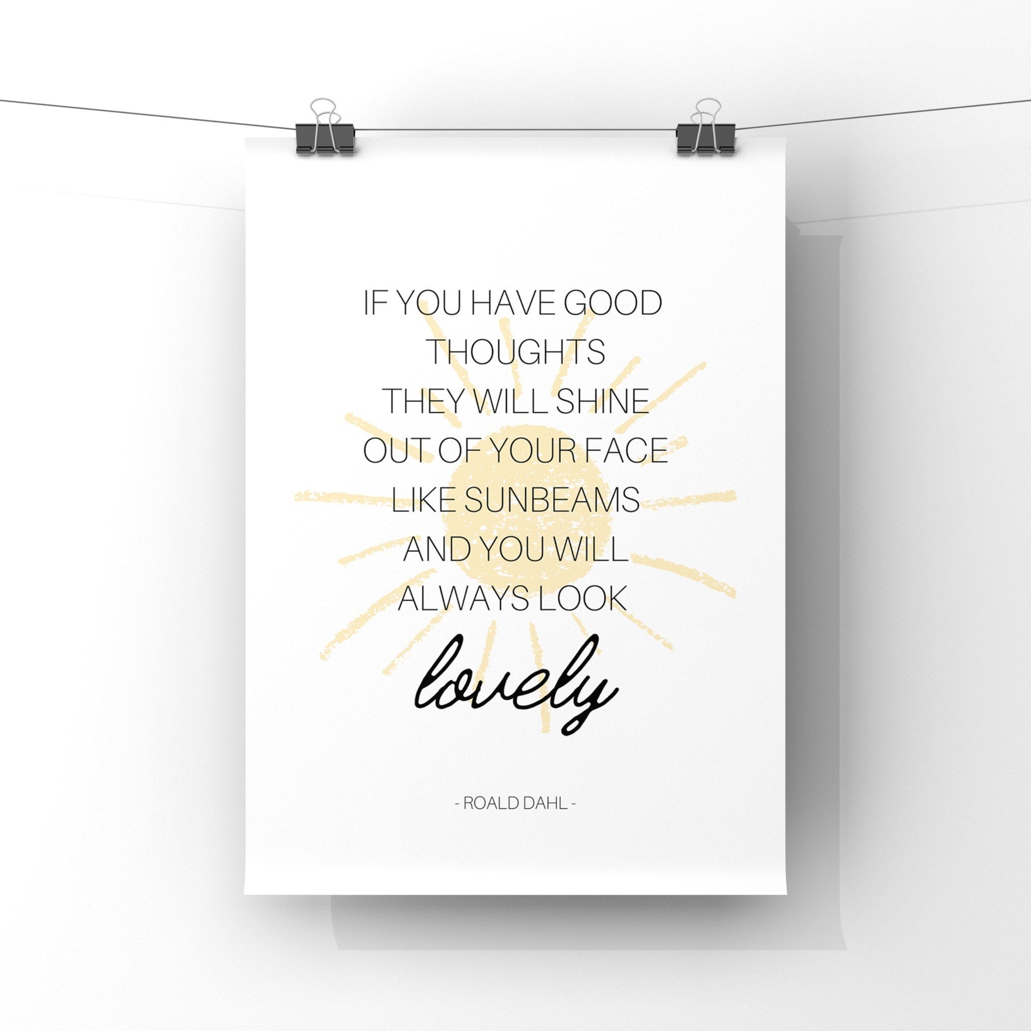 Roald Dahl Quote Print: Good Thoughts Shine - Nursery Wall Art