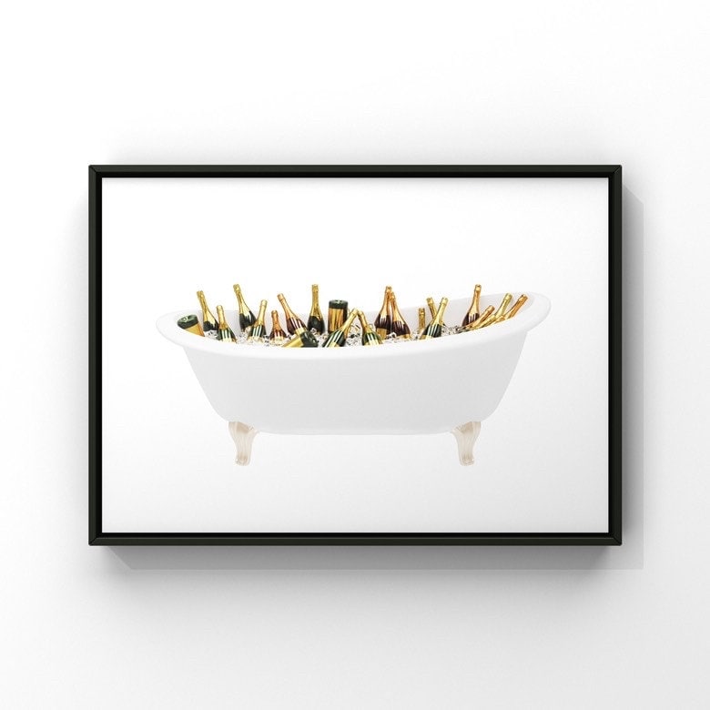 Champagne Watercolor Bathroom Print - Cute Bathroom prints