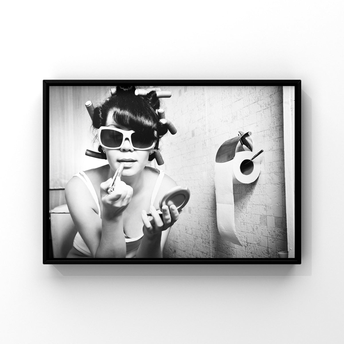 Funny Bathroom Art Print: Drunk Girl Makeup, Black & White Decor