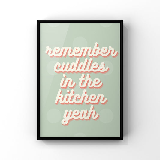 Cuddles in the Kitchen Print: Song Lyrics Wall Art