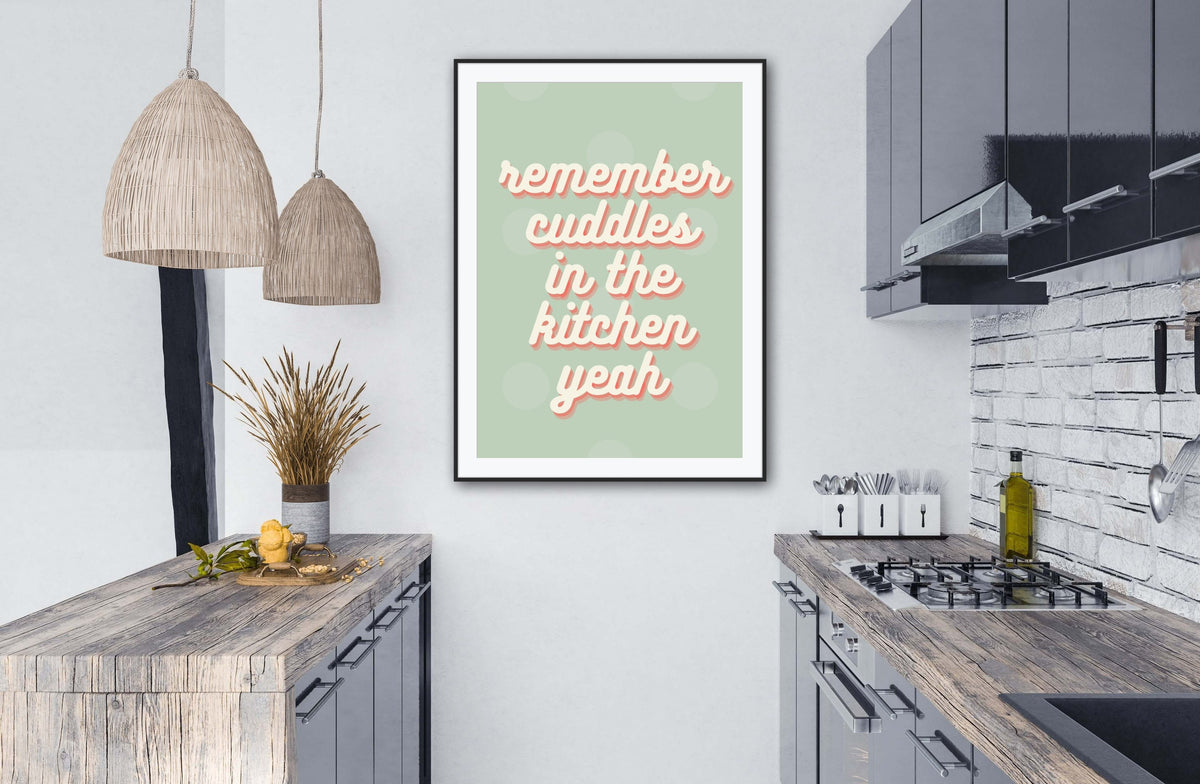 Cuddles in the Kitchen Print: Song Lyrics Wall Art