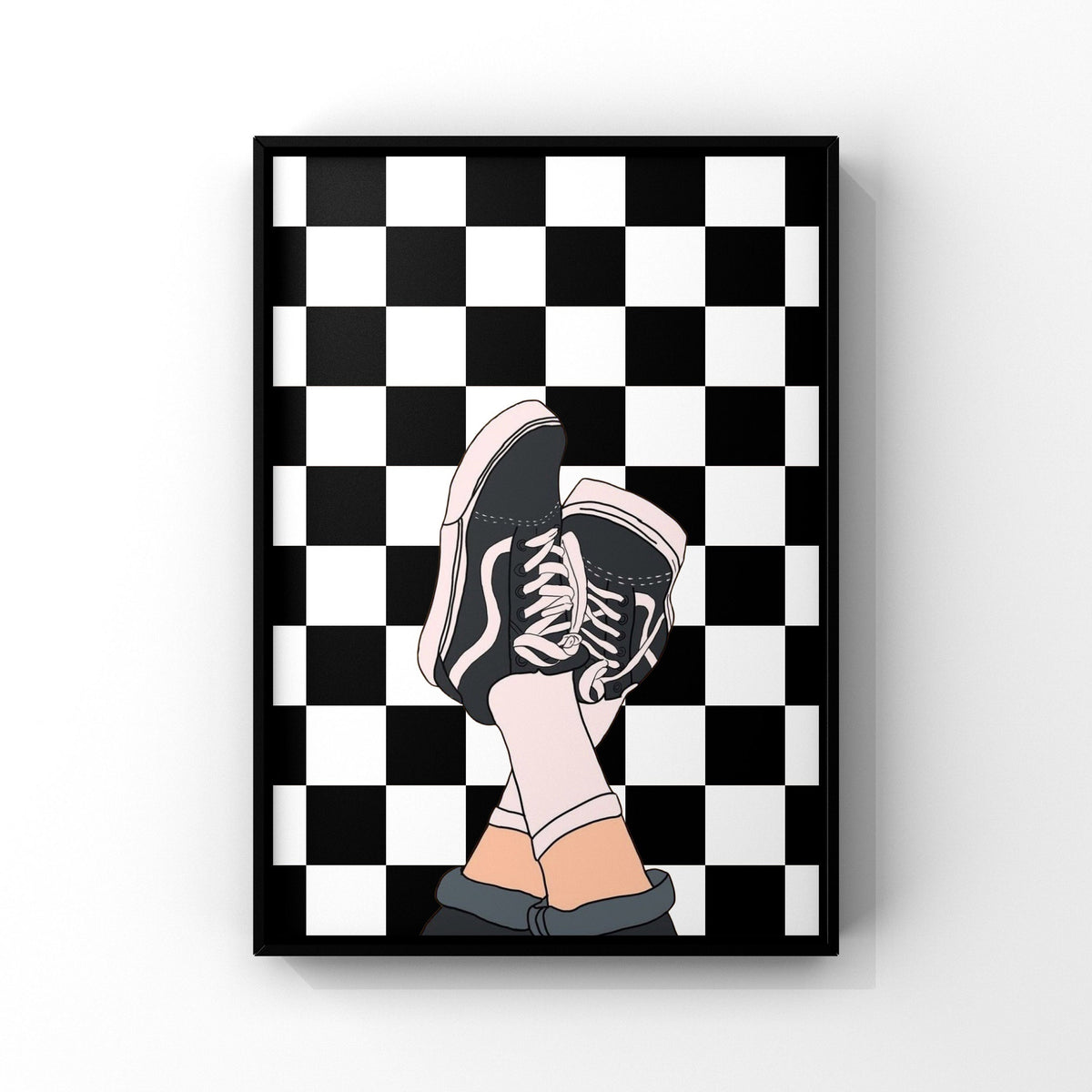 Sneaker Art Print: Checkerboard Shoes, Emo Goth Room Decor