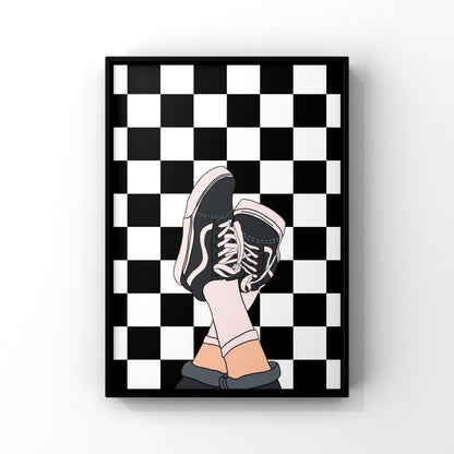 Sneaker Art Print: Checkerboard Shoes, Emo Goth Room Decor