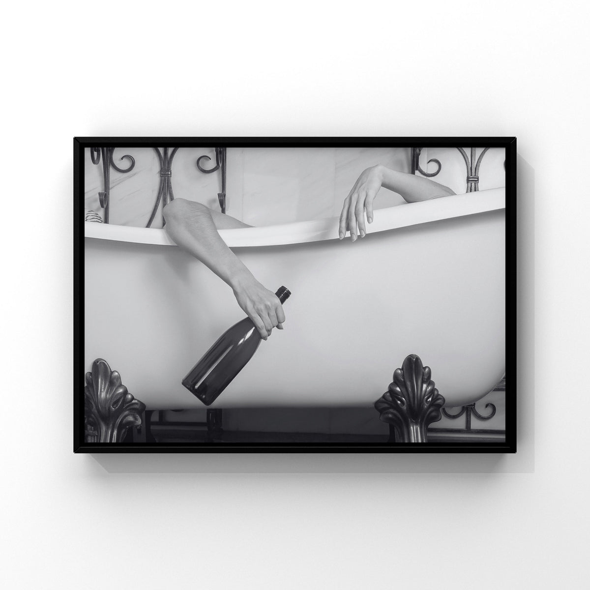 Glam Bathroom Print: Champagne Tub - Black & White Wall Art