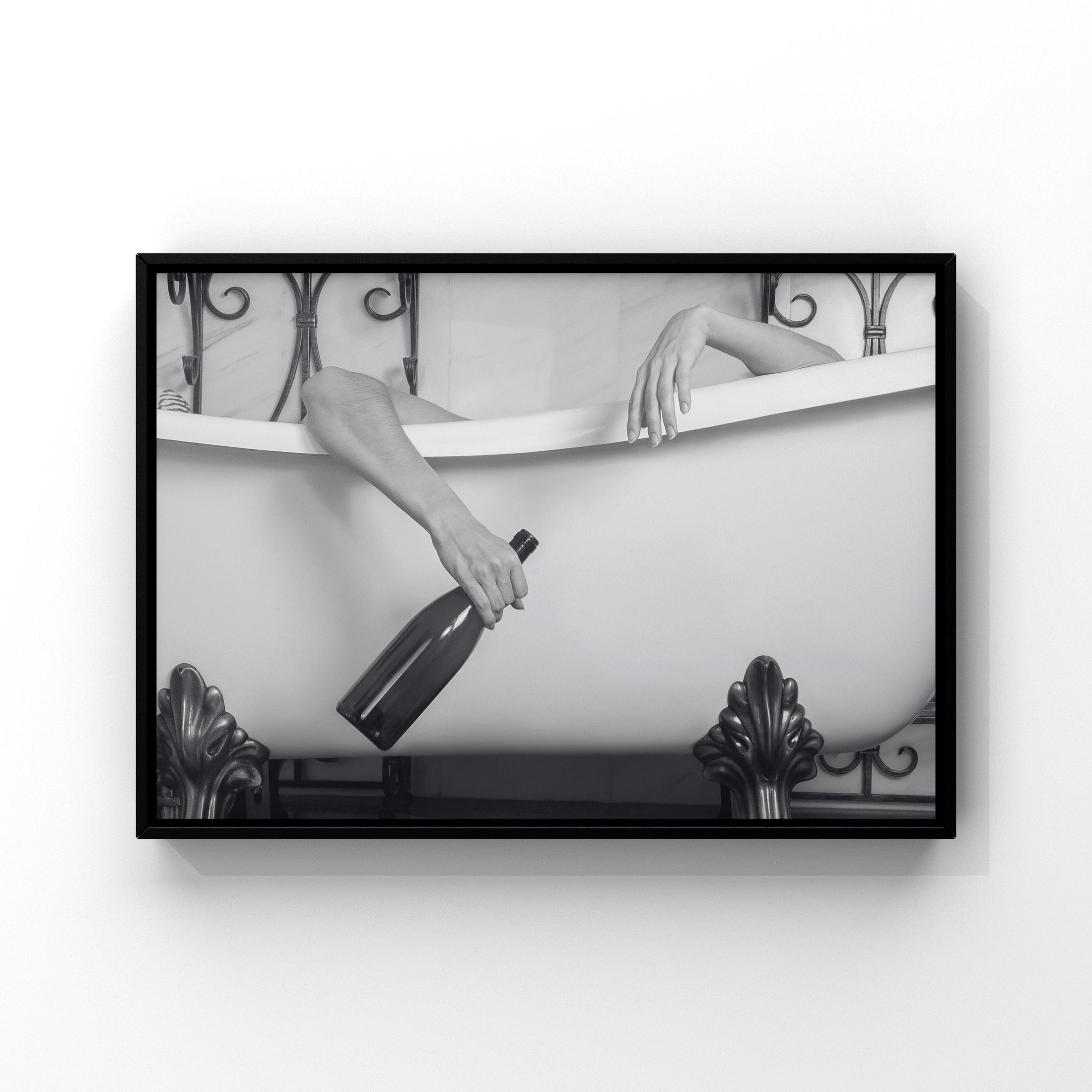 Glam Bathroom Print: Champagne Tub - Black & White Wall Art