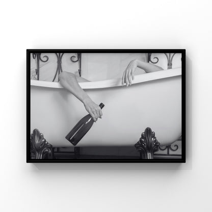 Glam Bathroom Print: Champagne Tub - Black & White Wall Art