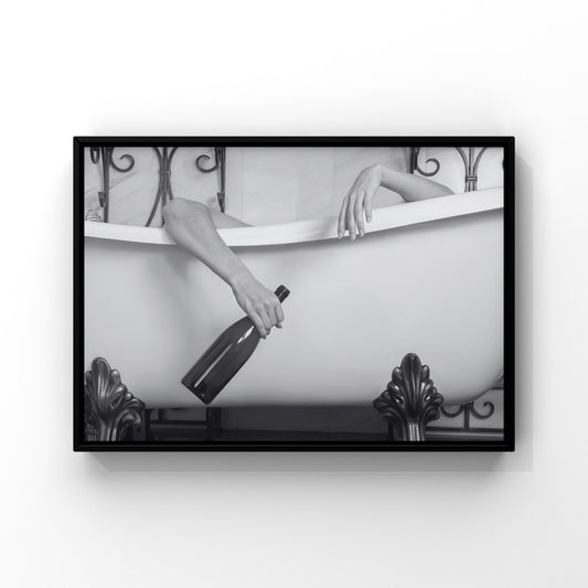 Glam Bathroom Print: Champagne Tub - Black & White Wall Art