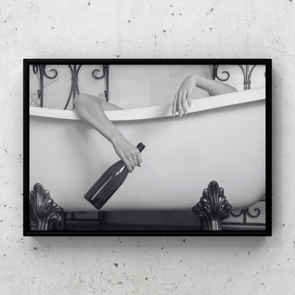 Glam Bathroom Print: Champagne Tub - Black & White Wall Art