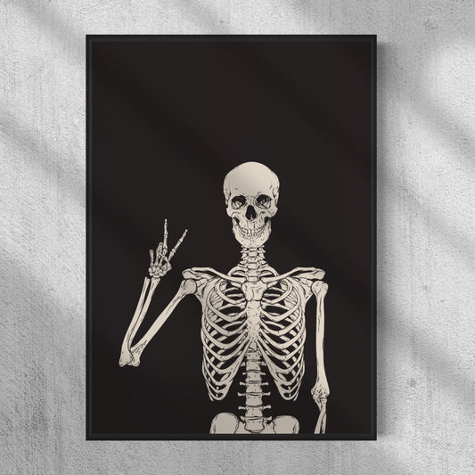 Skull Peace Sign Print: Gothic Skeleton Wall Art