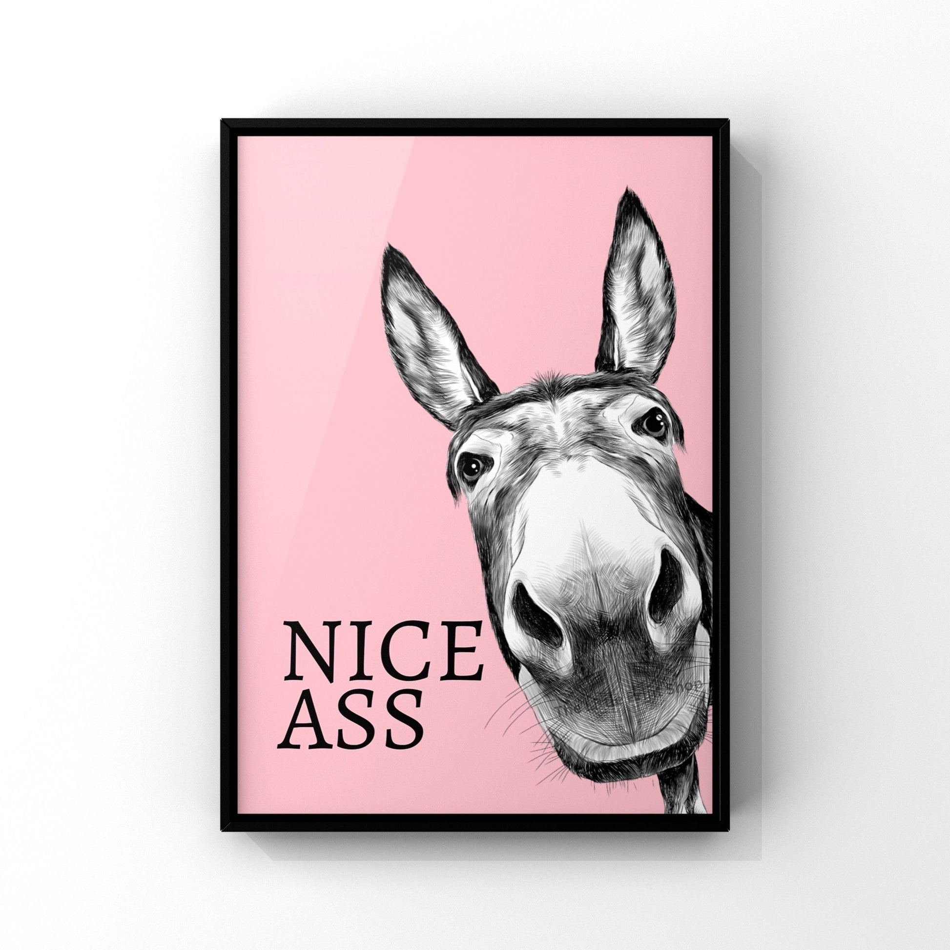 Funny Donkey Toilet Print | Pink Bathroom Decor | Wall Art for Loo