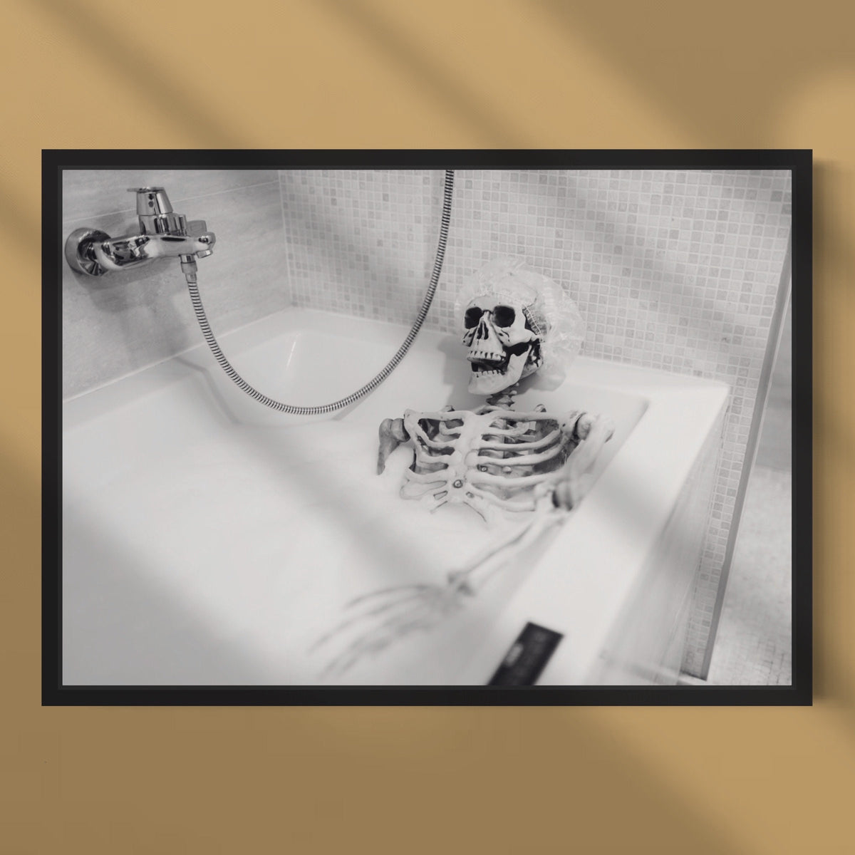 Skeleton in Bathtub Print: Gothic Bathroom Wall Art