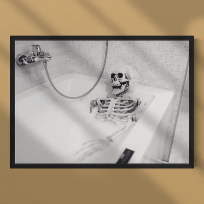 Skeleton in Bathtub Print: Gothic Bathroom Wall Art