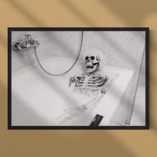 Skeleton in Bathtub Print: Gothic Bathroom Wall Art