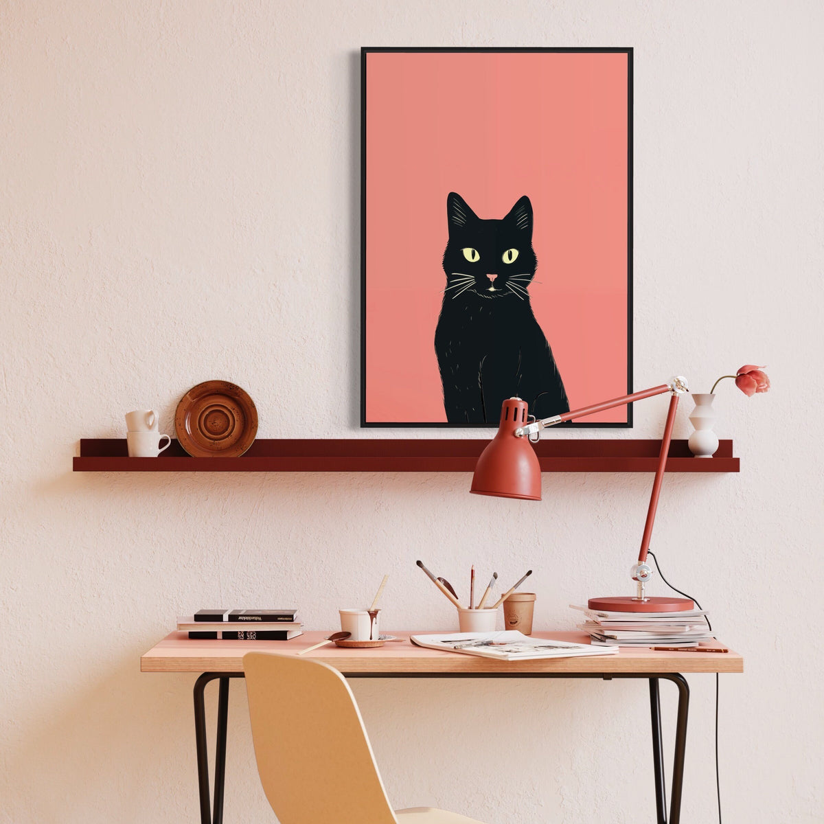 Black Cat Art Print: Modern Cat Lover Gift