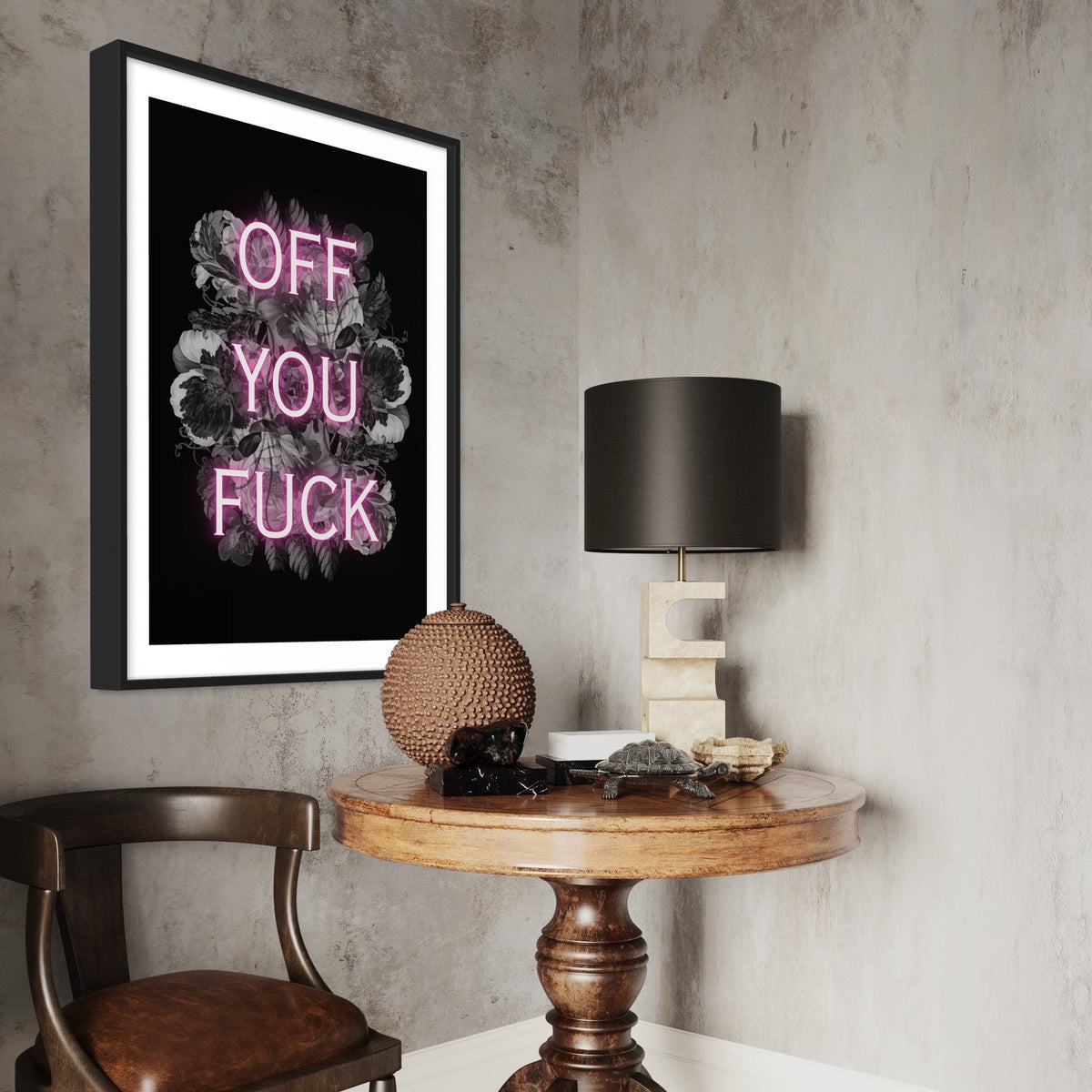 Sweary Floral Print - Offensive Wall Art - Black Poster - Rude Swear Word Artwork - Unwelcome Decor