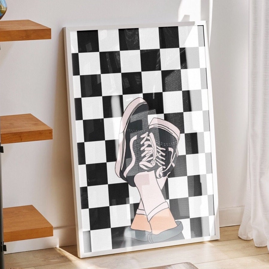 Sneaker Art Print: Checkerboard Shoes, Emo Goth Room Decor