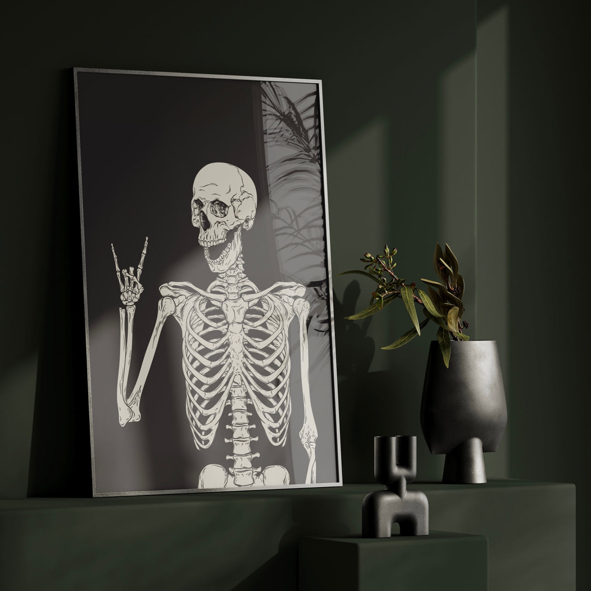 Skull Skeleton Art Print | Gothic Emo Decor | Black Accessories | Quirky Home Poster