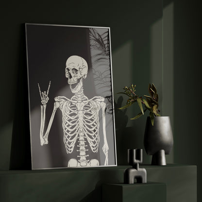Skull Skeleton Art Print | Gothic Emo Decor | Black Accessories | Quirky Home Poster