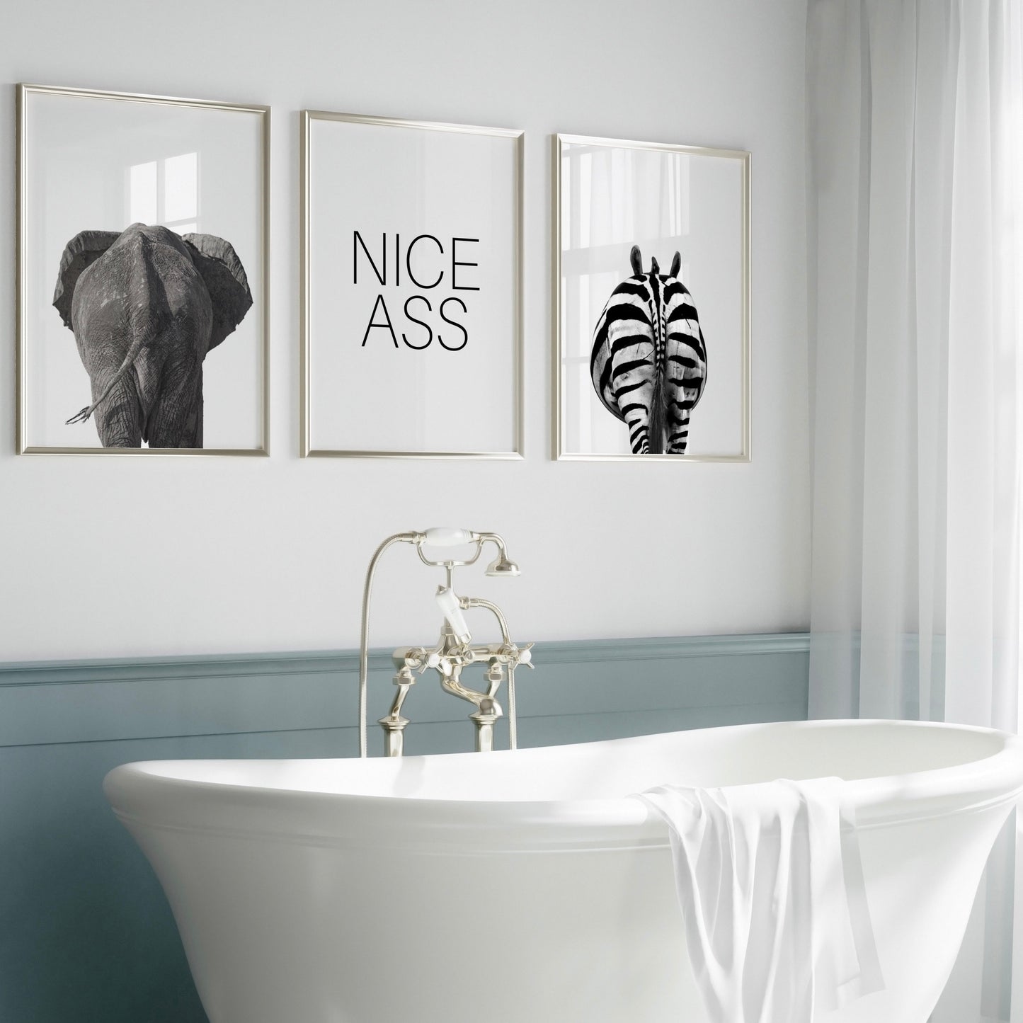 Funny Bathroom Prints |Set of 3 Posters | Animal Wall Art |