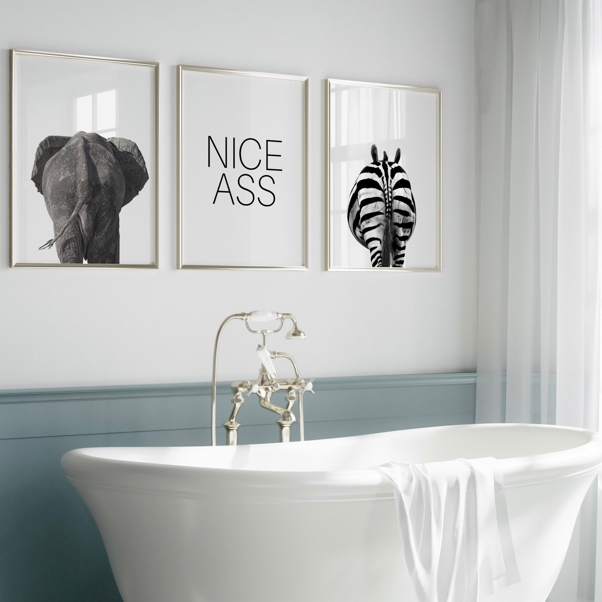 Funny Bathroom Prints |Set of 3 Posters | Animal Wall Art |