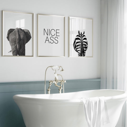 Funny Bathroom Prints |Set of 3 Posters | Animal Wall Art |