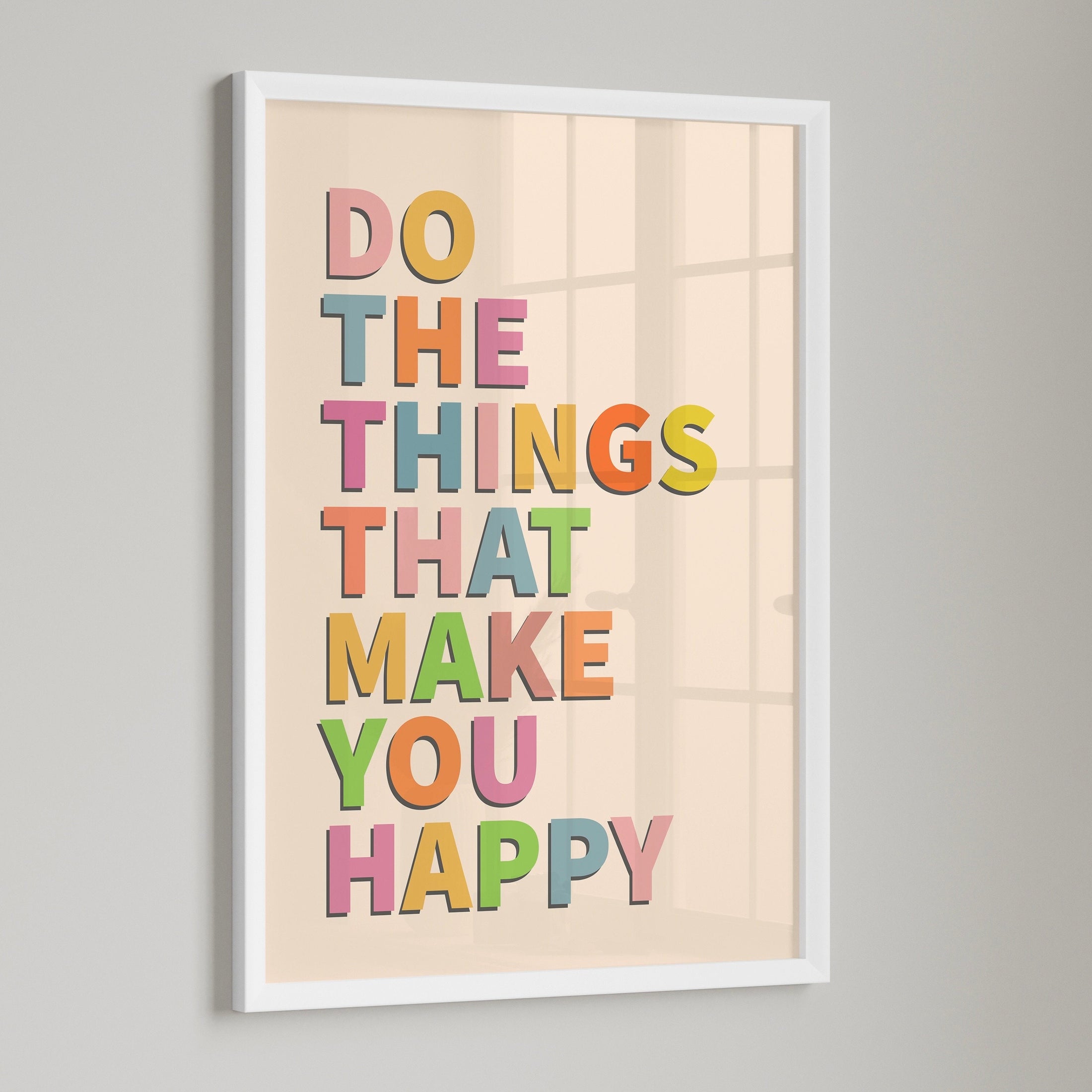 Happiness Quote Print: Colorful Positive Wall Art