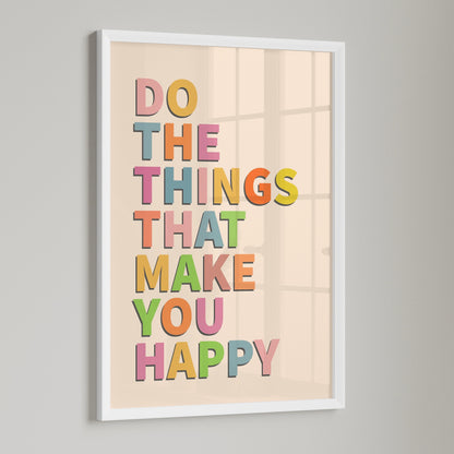 Happiness Quote Print: Colorful Positive Wall Art