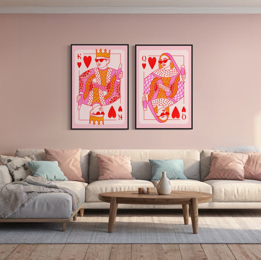 King & Queen Poker Card Prints: Pink Lounge Decor