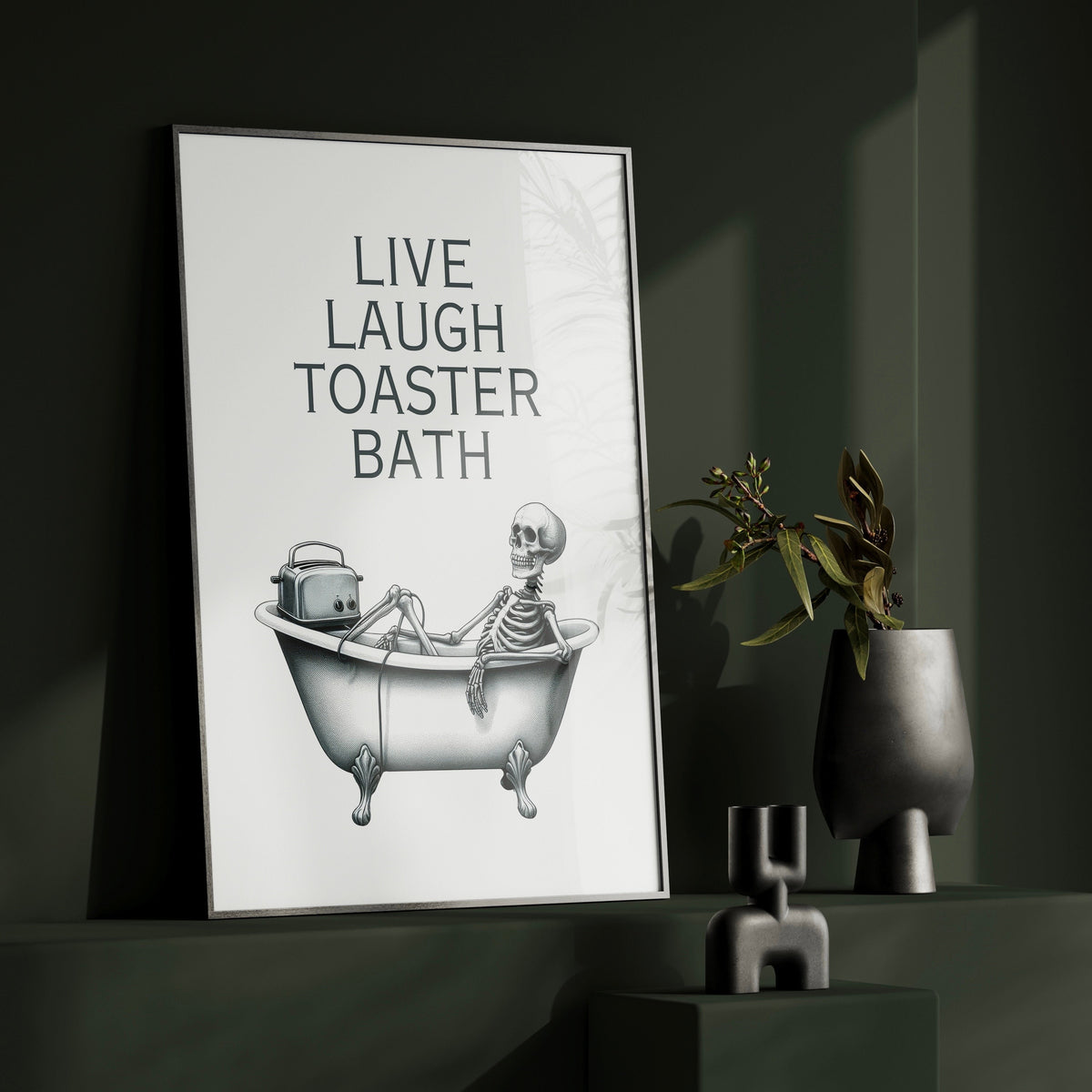 Funny Skeleton Bathroom Print: Dark Humor Skull Wall Art