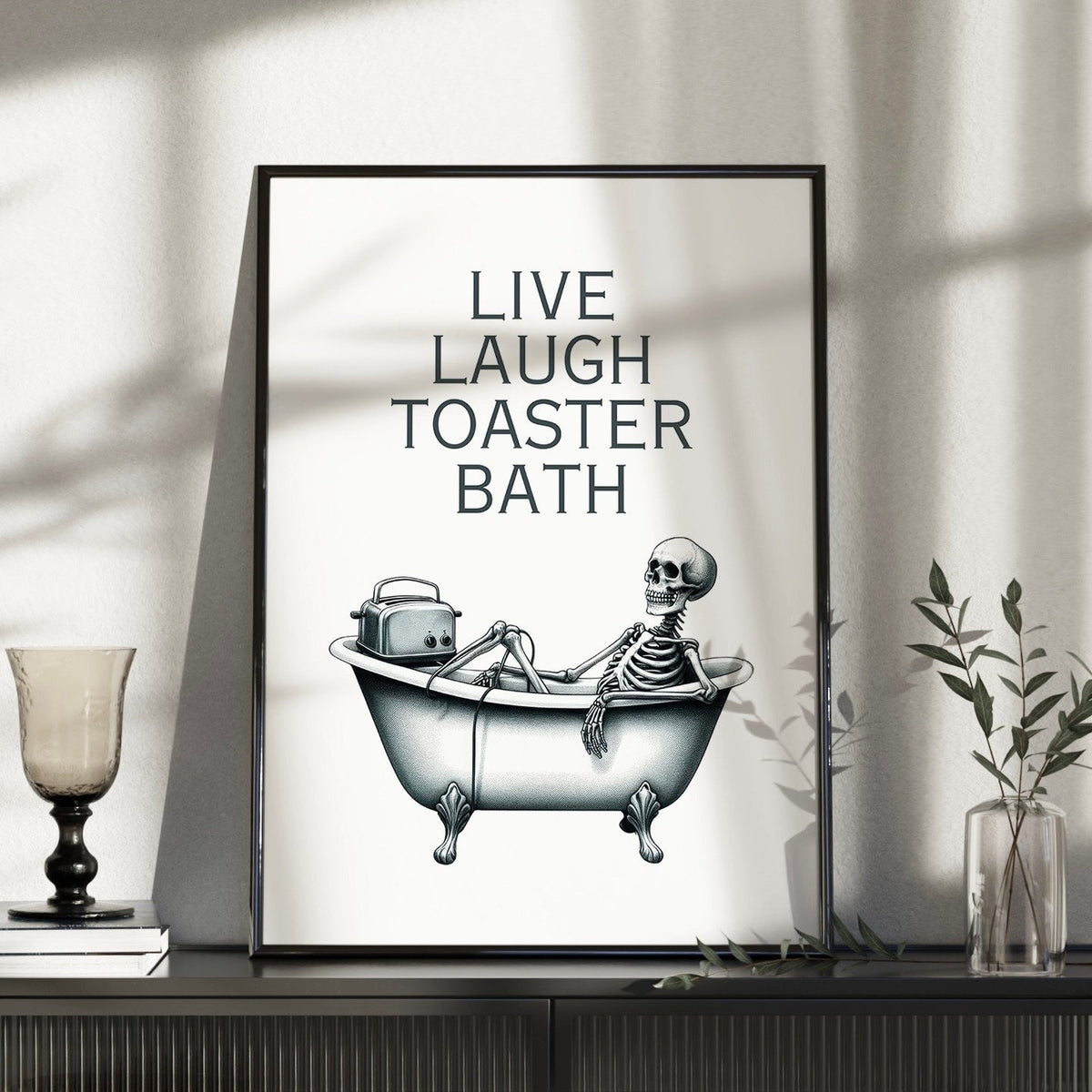 Funny Skeleton Bathroom Print: Dark Humor Skull Wall Art