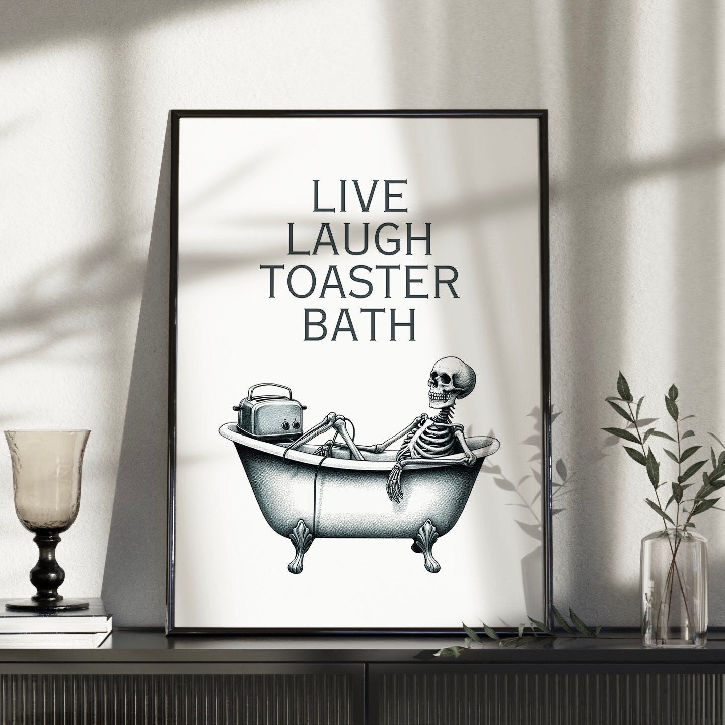 Funny Skeleton Bathroom Print: Dark Humor Skull Wall Art