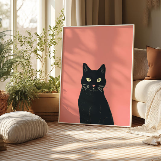Black Cat Art Print: Modern Cat Lover Gift