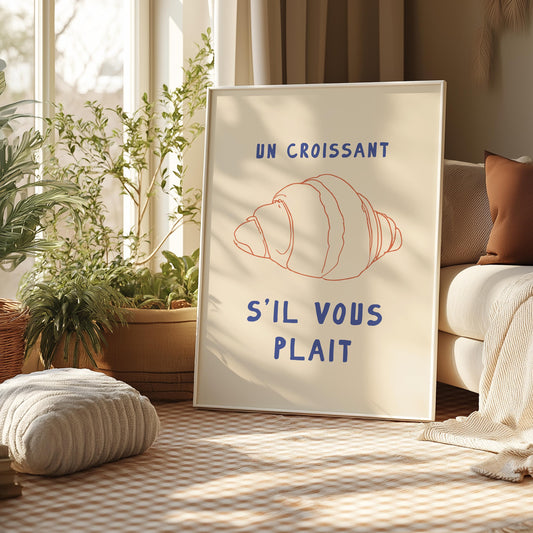 Croissant Kitchen Print: Cafe Breakfast Art, Neutral Decor