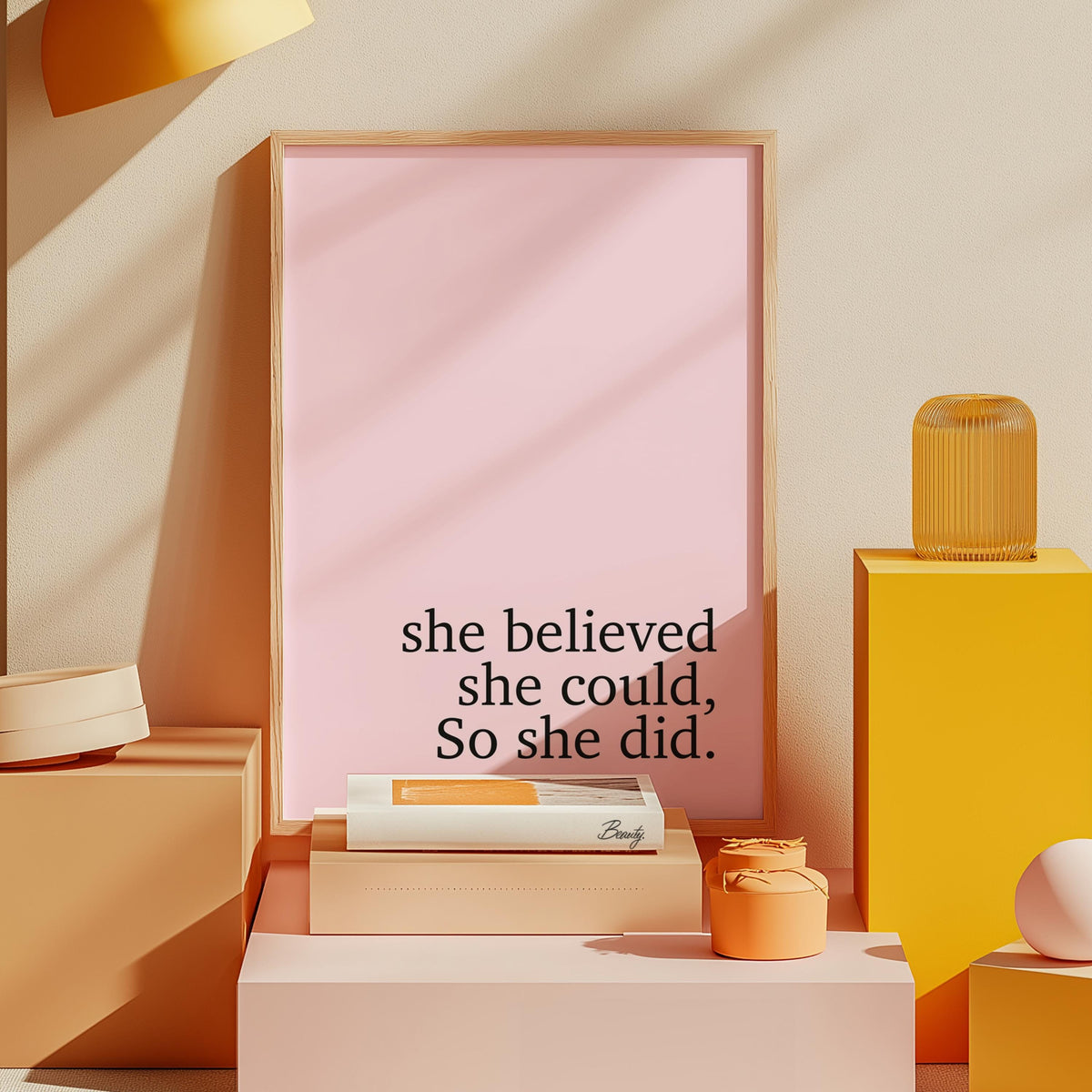She Believed She Could Print: Pink Home Decor, Girls Room Art
