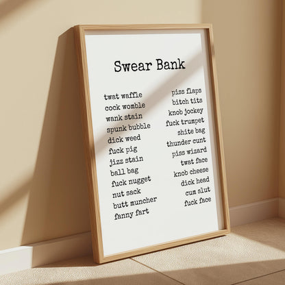 Swear Bank Print: Funny Rude Obscene Word Art Poster