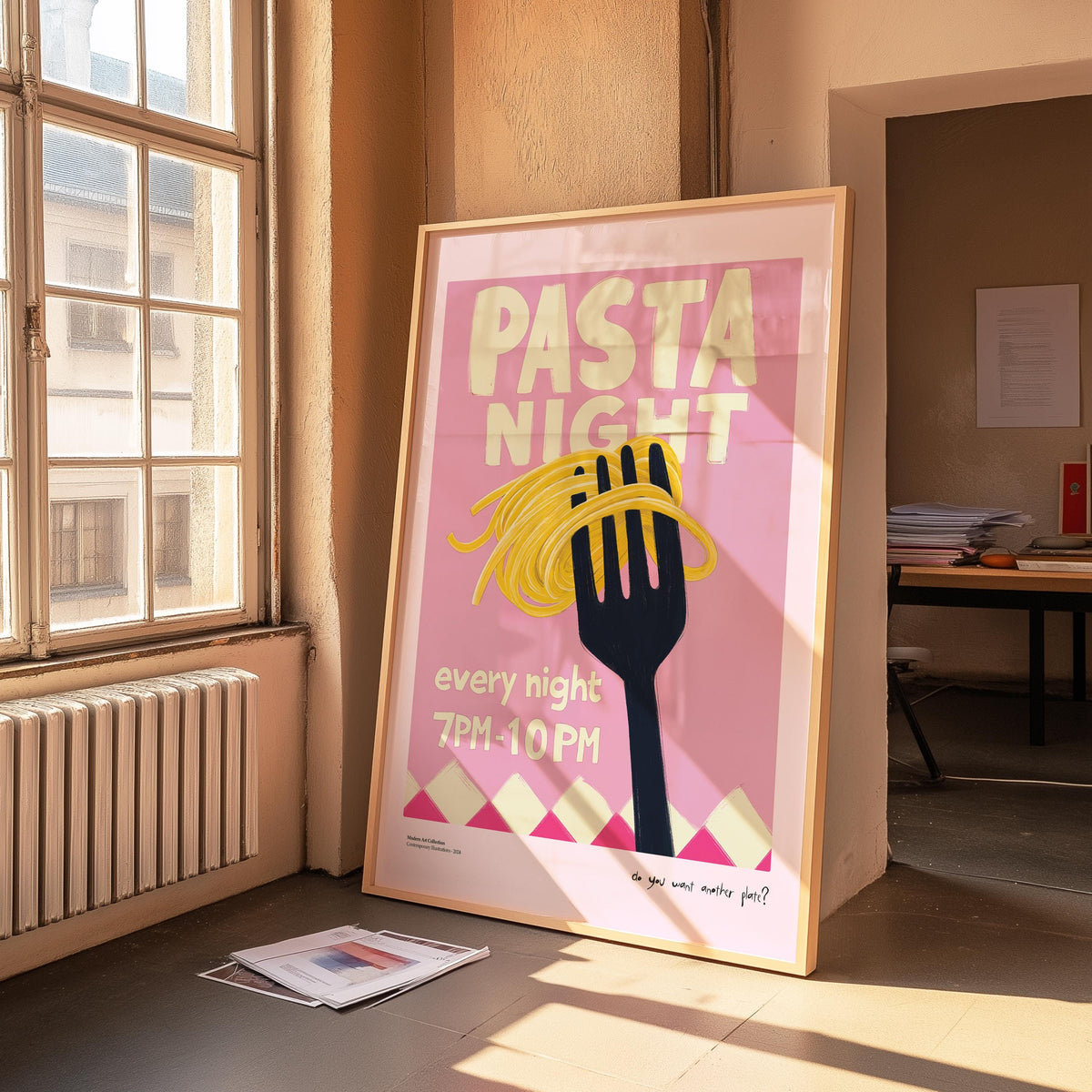 Pasta Night Kitchen Print: Colorful Food Poster Art