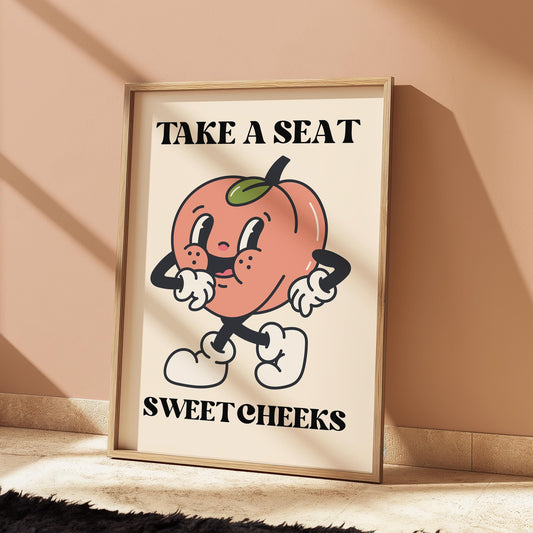 Funny Bathroom Print: Sweet Cheeks Peach - UK Art Prints