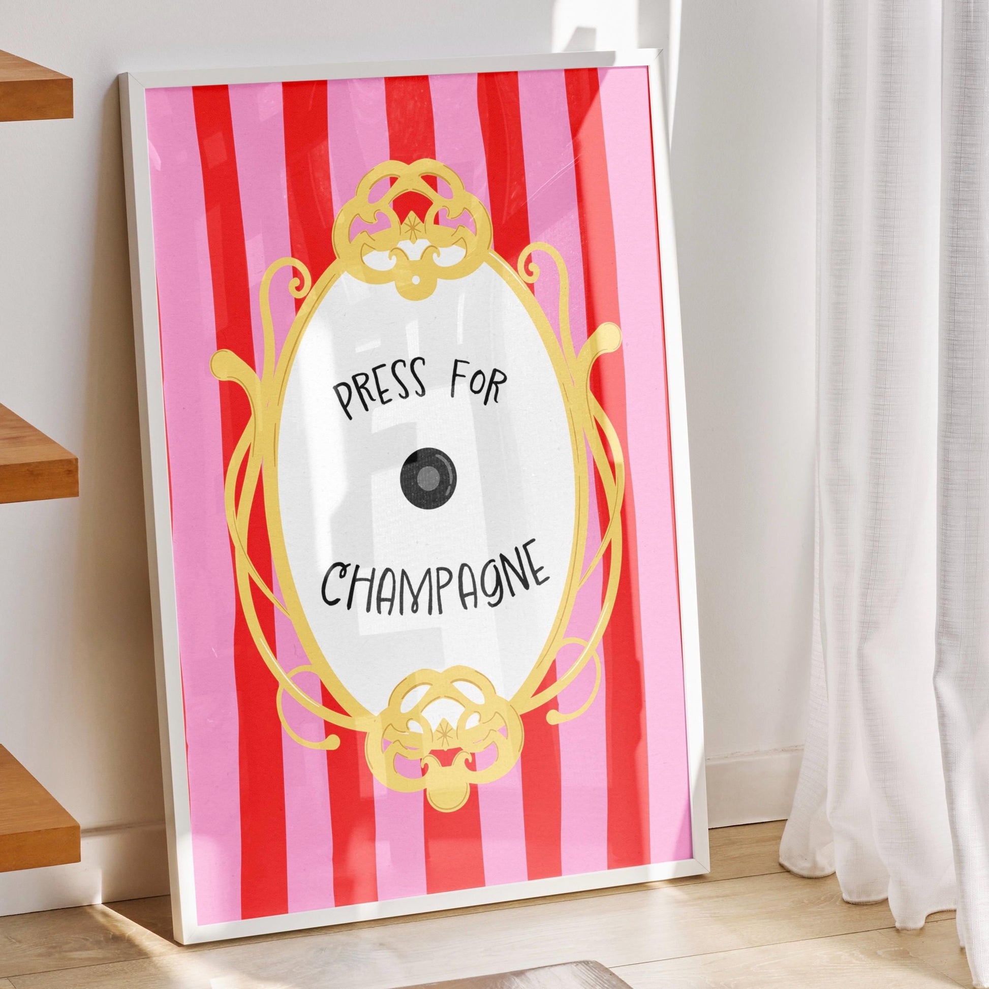 Press for Champagne Kitchen Print: Colorful Alcohol Art