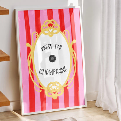 Press for Champagne Kitchen Print: Colorful Alcohol Art