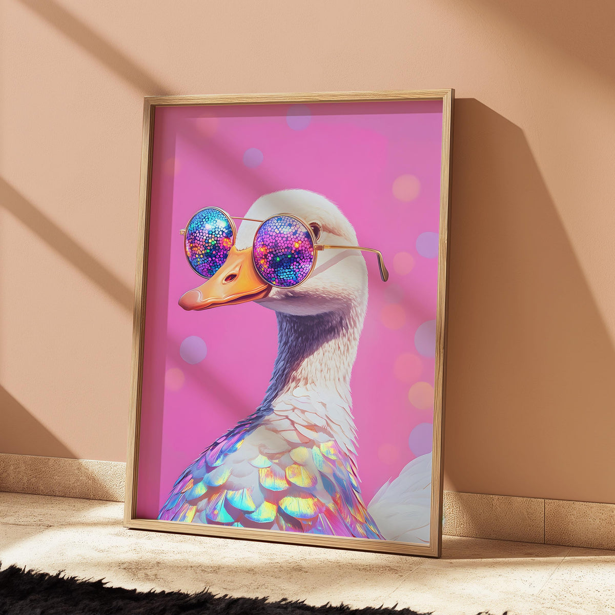 Disco Goose Print: Quirky Pink Wall Art