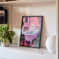 Load image into Gallery viewer, Image of a ghost sitting in a bathroom in a pink bathroom surrounded by plants
