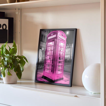 Pink Telephone Booth Print: Quirky Eclectic Wall Art