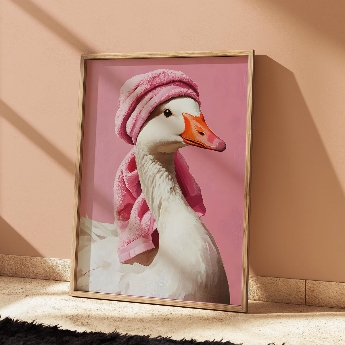 Funny Goose Bathroom Print: Quirky Pink Wall Art